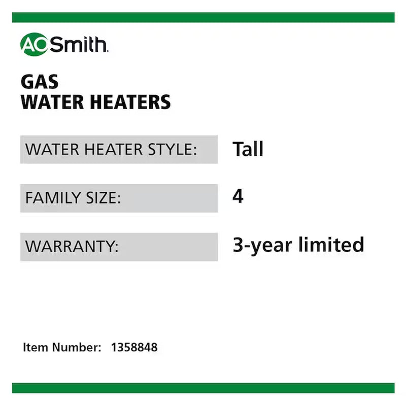 40-Gallon Tall 3-Year Warranty 35500-BTU Natural Gas Water Heater